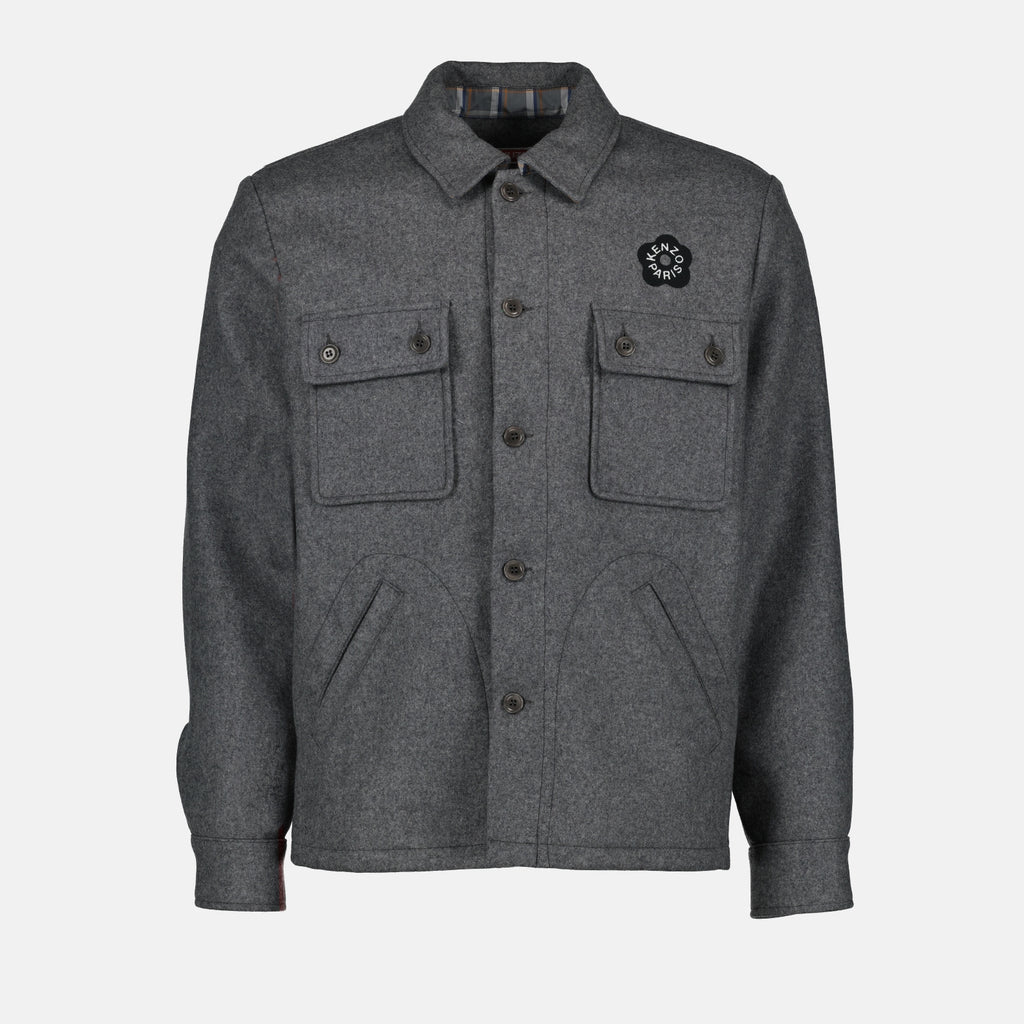 Shirts Gray wool overshirt Kenzo Gray Man
