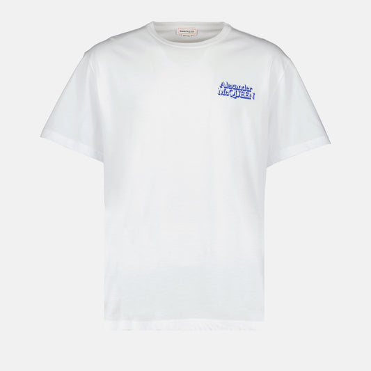 T shirt blanc à logo bleu