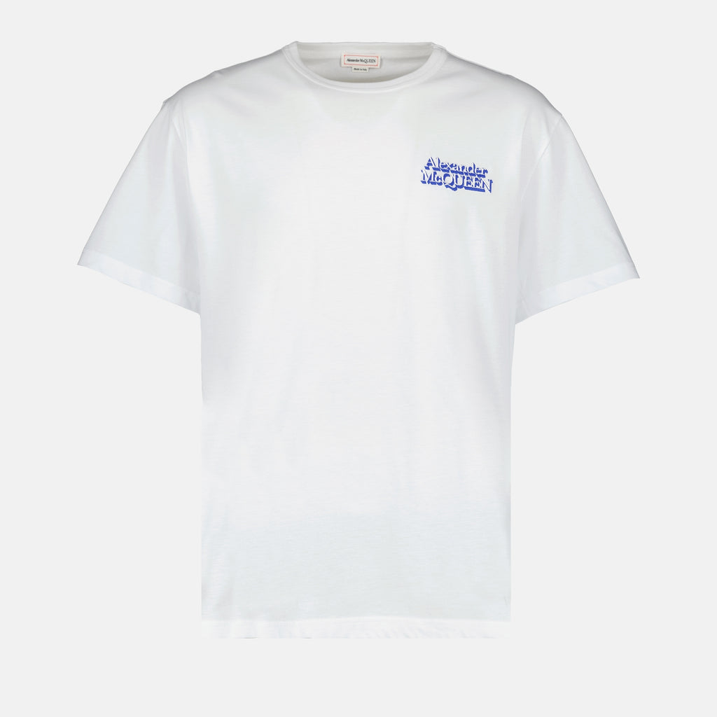 T shirt blanc à logo bleu