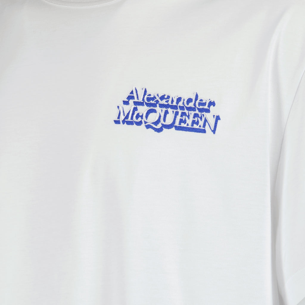 T shirt blanc à logo bleu
