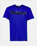 T-shirt T-shirt Graffiti Alexander McQueen Blu Homme