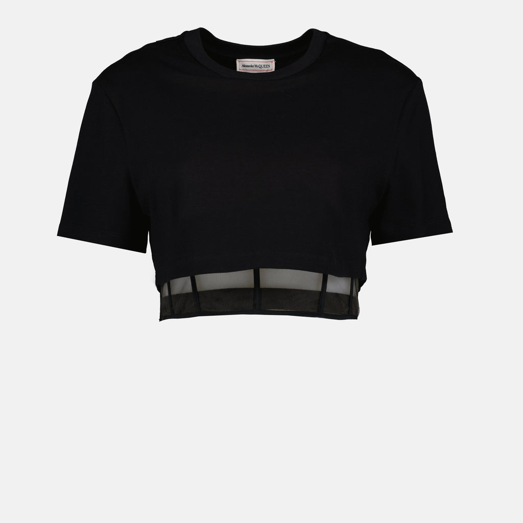 Tシャツ コルセットクロップドTシャツ Alexander McQueen 黒 女性
