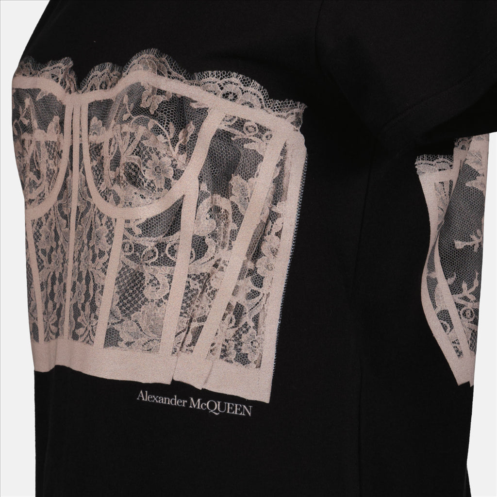 T-shirt T-shirt imprimé corset Alexander McQueen Nero Femme