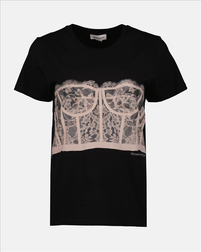T-shirt T-shirt imprimé corset Alexander McQueen Nero Femme