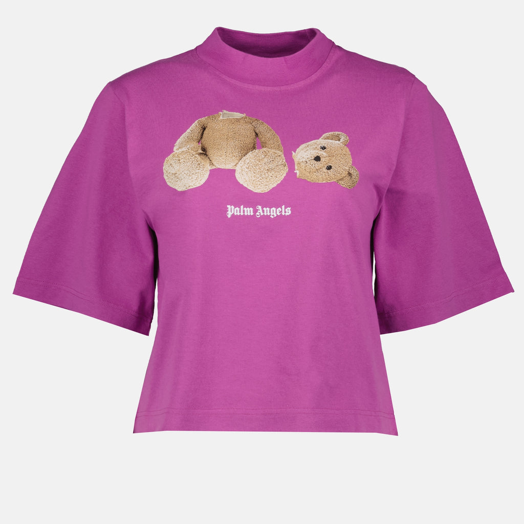 Tシャツ クマのクロップド T シャツ Palm Angels 紫 女性