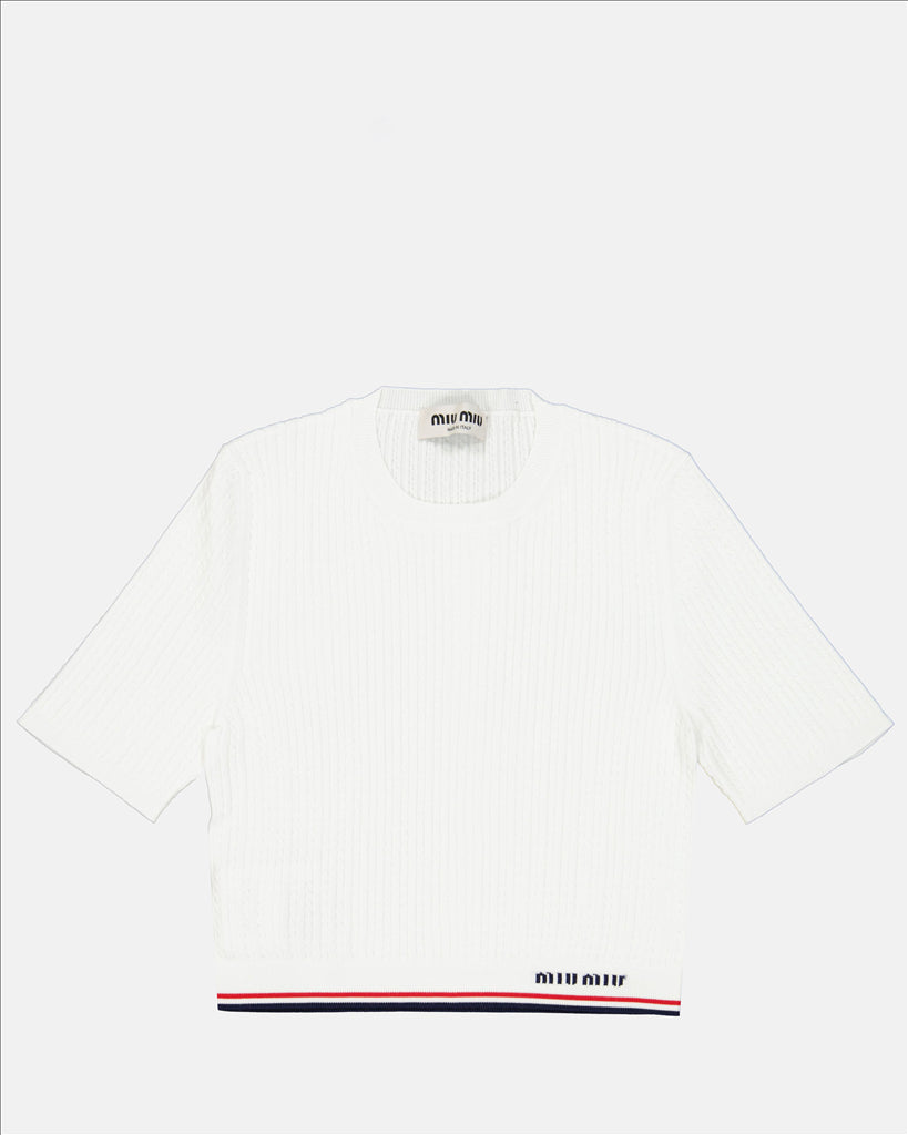 T-shirts Tricot à logo Miu Miu Blanc Femme