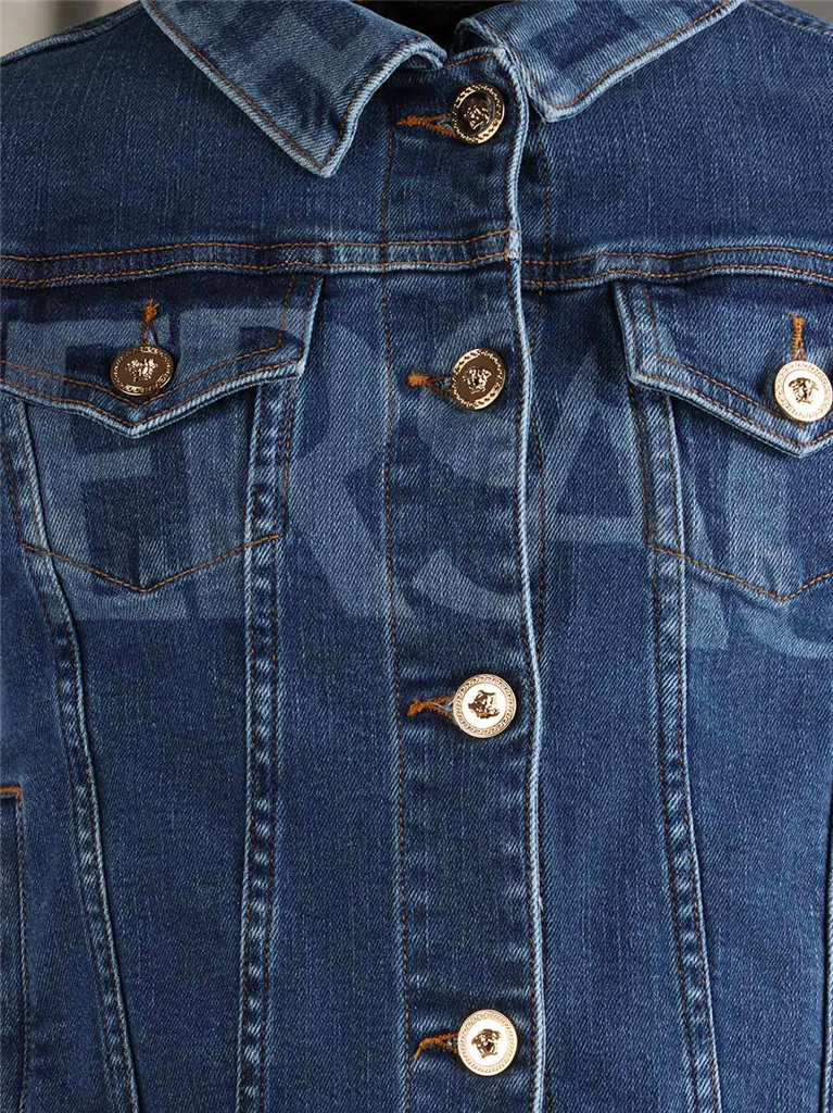 의류 Veste en denim Greca Versace 파란색 어린이들